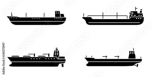 Set of large tanker ships. Modern tanker sea vessel.
