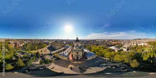 360 Aerial view on St. George's Cathedral in Lviv, Ukraine from drone photo