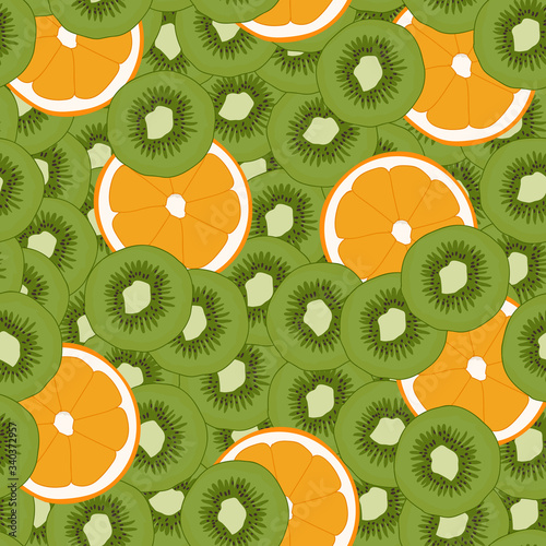 Seamless repeating pattern of kiwi and oranges