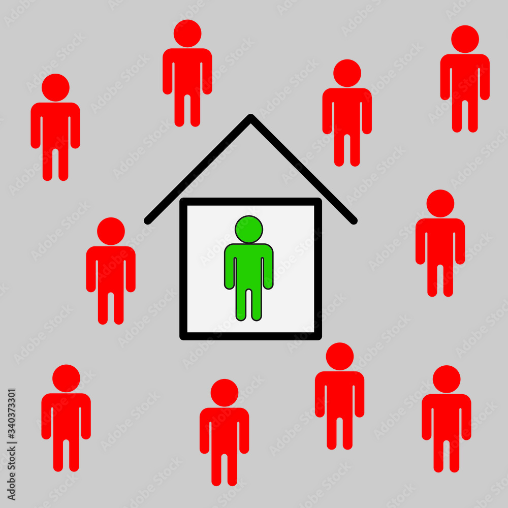 Social isolation. Stay at home, stay safe. The way to protect yourself from corona virus is to stay at home for quarantine. Vector, icon, minimalism style, eps10 Social isolation. Stay at home, stay safe. The way to protect yourself from corona virus is to stay at home for quarantine. Vector, icon, minimalism style, eps10
