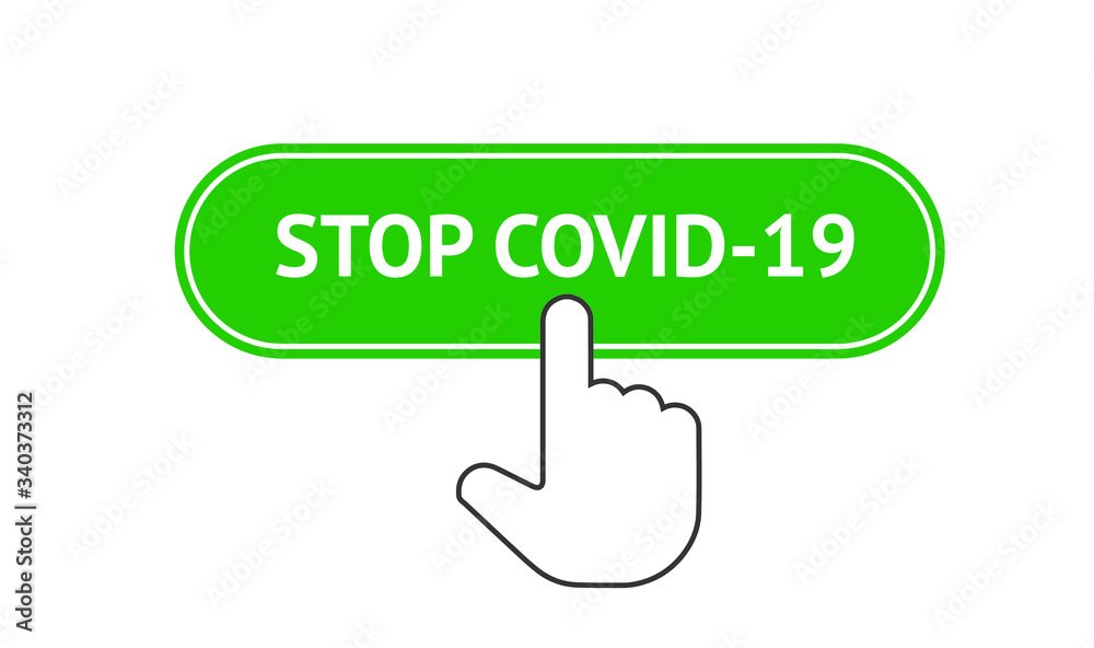 STOP COVID-19 button with a hand icon on a white background. Vector, eps10. STOP COVID-19 button with a hand icon on a white background. Vector, eps10.