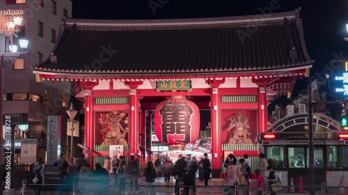 Kaminarimon (Kaminari Gate) at night, 4K time lapse.
