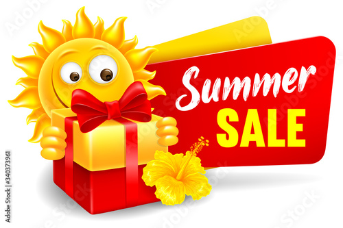 Cheerful Cartoon Sun Character Which Announce Summer Sale