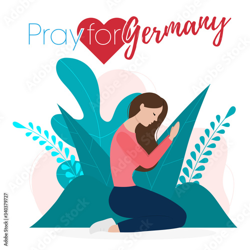Praying hands with Covid-19 or novel coronavirus, pray for Germany, save german people concept, sign symbol background, vector illustration.