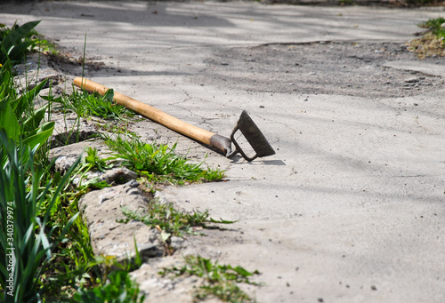 
garden tools. glanders. lies on the track photo