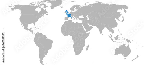 France, United kingdom, countries highlighted on world map. Business concepts, diplomatic, trade, transport relations.