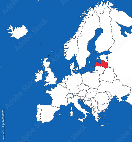 Latvia highlighted on europe map. Blue sea background. Perfect for Business concepts  backgrounds  backdrop  sticker  chart  presentation and wallpaper.