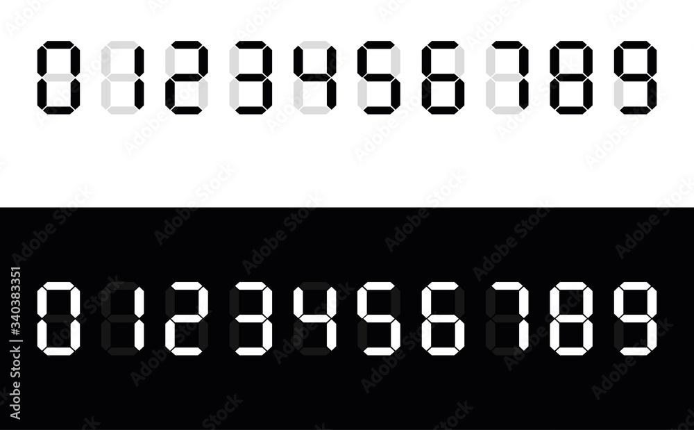 Calculator digital numbers. Digital clock number. Set black and white
