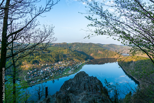 In the heart of Thüringen, where the forests whisper and the Saale gently flows, there lies a rocky outcrop known as Bockfelsen photo