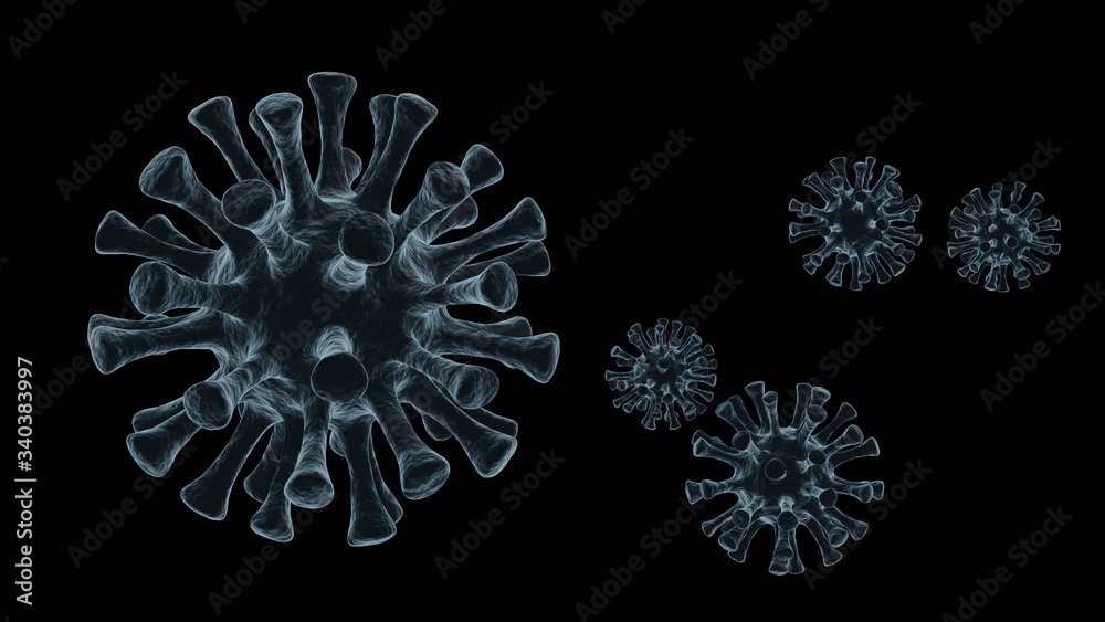3D model of a microscopic parasitic virus meant to represent a Corona virus like SARS, COVID-19 or Coronavirus under an electron microscope. 3D model of a microscopic parasitic virus meant to represent a Corona virus like SARS, COVID-19 or Coronavirus under an electron microscope.