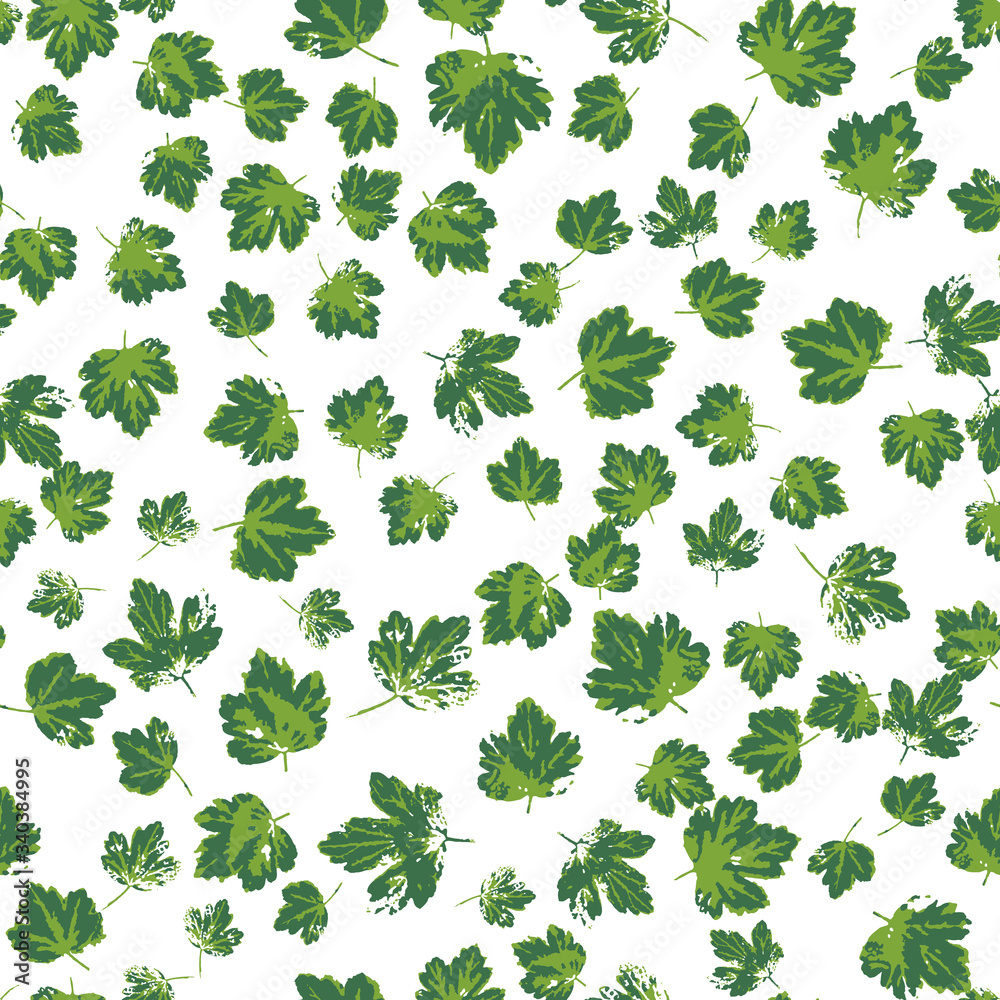 Green gooseberry leaves seamless pattern. Spring foliage repeating texture. Handcrafted nature plant decoration for fabric design, wallpapers, wrapping paper and others. EPS8 vector illustration. Green gooseberry leaves seamless pattern. Spring foliage repeating texture. Handcrafted nature plant decoration for fabric design, wallpapers, wrapping paper and others. EPS8 vector illustration.