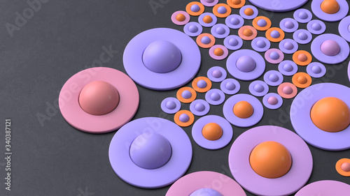 Creative abstract background with geometric shapes. Block structure with colorful tubes and spheres inside. 3d rendering.