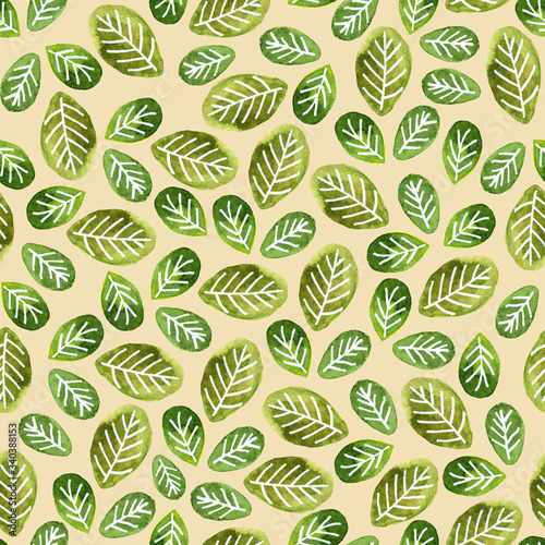 Abstract floral seamless pattern with hand drawn green leaves. Cute artistic texture, background for fabric print, wallpaper, wedding invitations, cards, gift wrap.