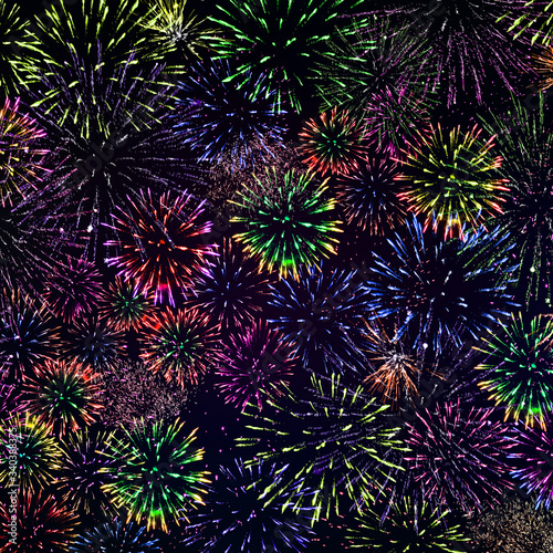 Colorful fireworks on the black sky background.
