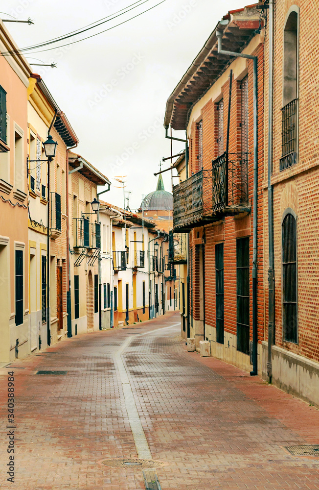 Street of Alaejos in Valladolid on a rainy day