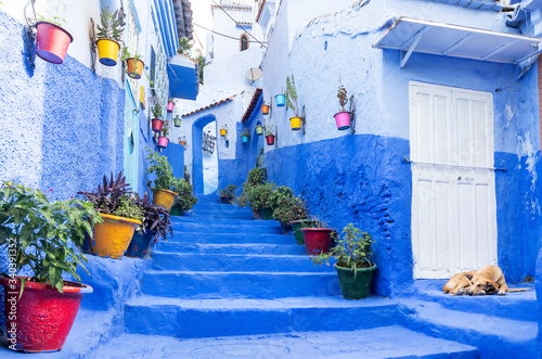 Colorful blue street of Chefchaouen