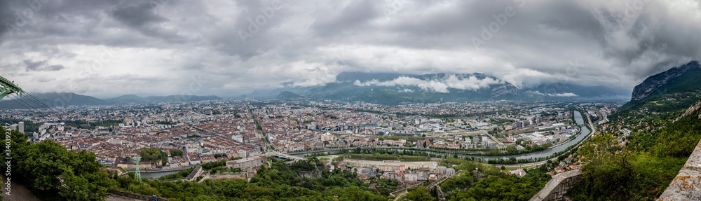 Expansive view from the Fort de La Bastille looking down on Grenoble with the Isere river