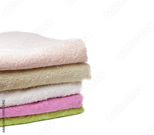 clean and soft towels stacked colorful towels isolate on white background