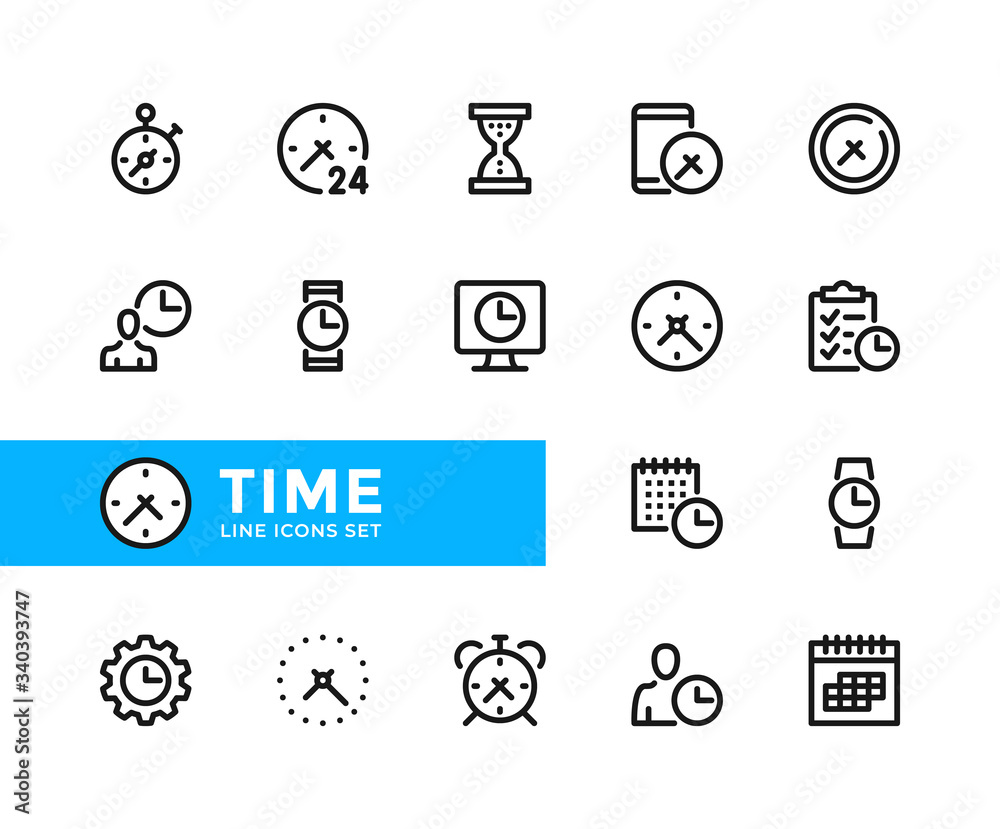 Time vector line icons. Simple set of outline symbols, graphic design elements. Pixel Perfect Time vector line icons. Simple set of outline symbols, graphic design elements. Pixel Perfect
