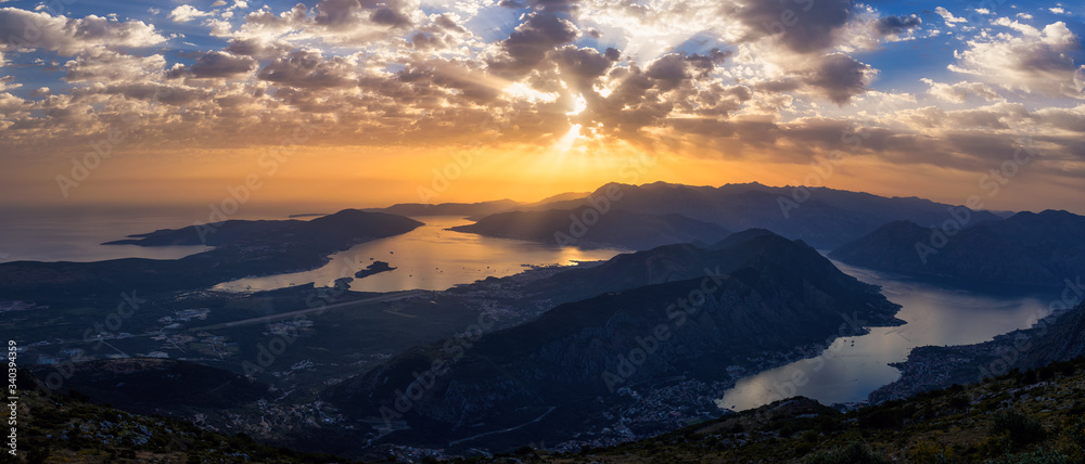 Beautiful, summer sunset over the Bay of Kotor (also known simply as Boka (