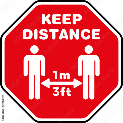 Social Distancing Signage or Floor Sticker for help reduce the risk of catching coronavirus Covid-19. Vector sign.