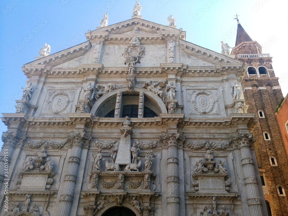 Close up of beautiful San Moise church in Venice, Italy.