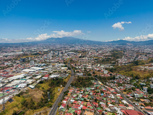 Fototapeta Naklejka Na Ścianę i Meble -  Beautiful aerial view of the city of San Jose with view of the Sabana Park and the Stadium.
