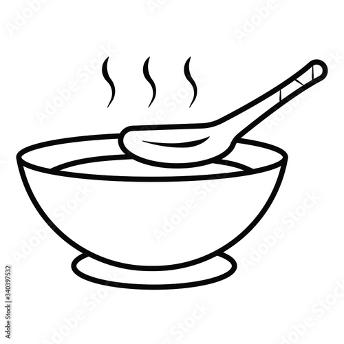 Bowl of hot soup hand drawn outline doodle icon. Miso soup vector sketch