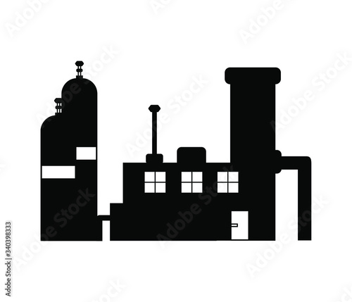 Set of factory buildings. Heavy industry plant building icons. Vector illustration.