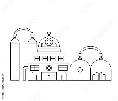 Set of factory buildings. Heavy industry plant building icons. Vector illustration.