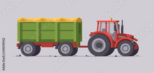 Vector tractor & trailer. Isolated illustration	