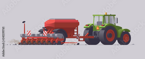 Vector tractor & planting seeder. Planting or seeding. Isolated illustration