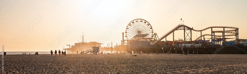 Panoramic view of sunset over the Santa Monica Pier