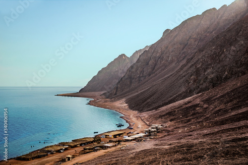 Scenic mountain landscape, Three Pools diving site, Dahab, Red Sea, Egypt