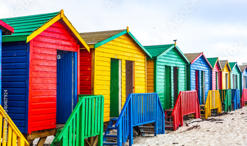 colorful huts of Muizenberg beach near Cape Town in South Africa  © Subodh