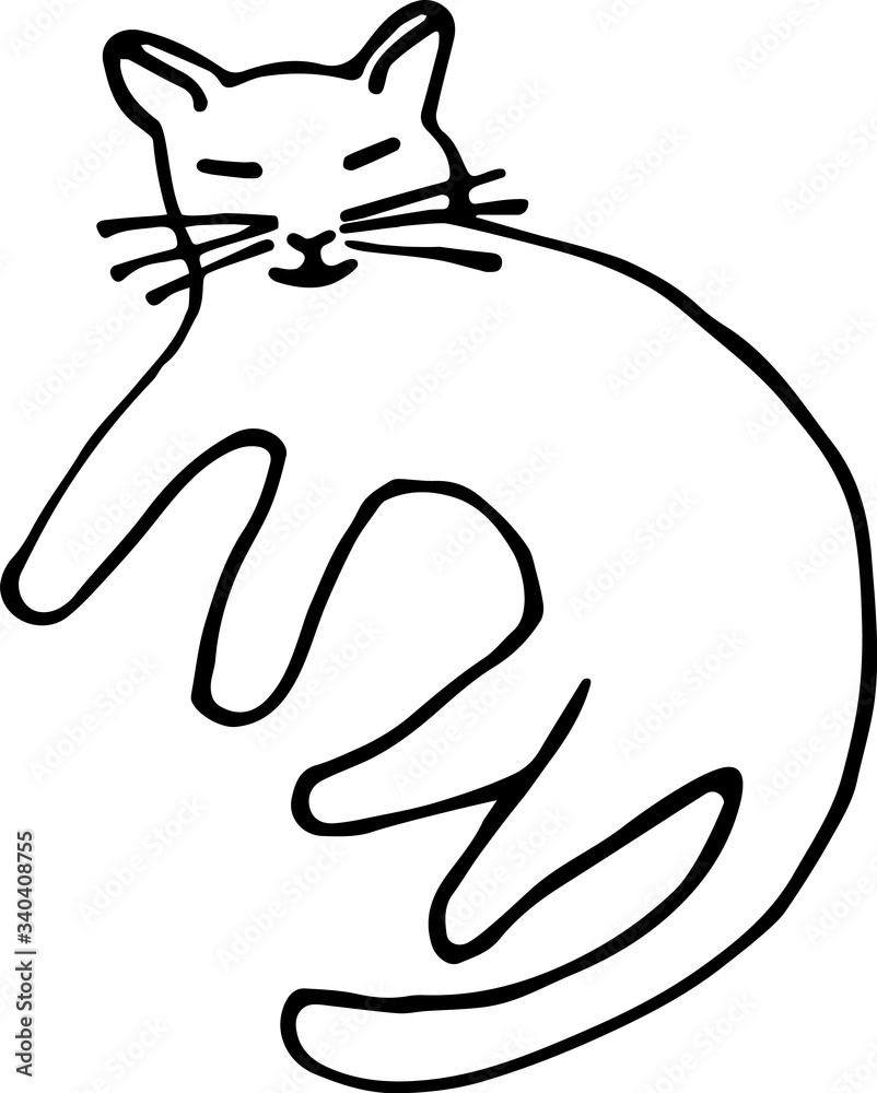 Single hand drawn cat for stickers, greeting cards, posters, t-shirt prints, wrapping paper disign. Isolated on white background. Doodle vector illustration. Single hand drawn cat for stickers, greeting cards, posters, t-shirt prints, wrapping paper disign. Isolated on white background. Doodle vector illustration.