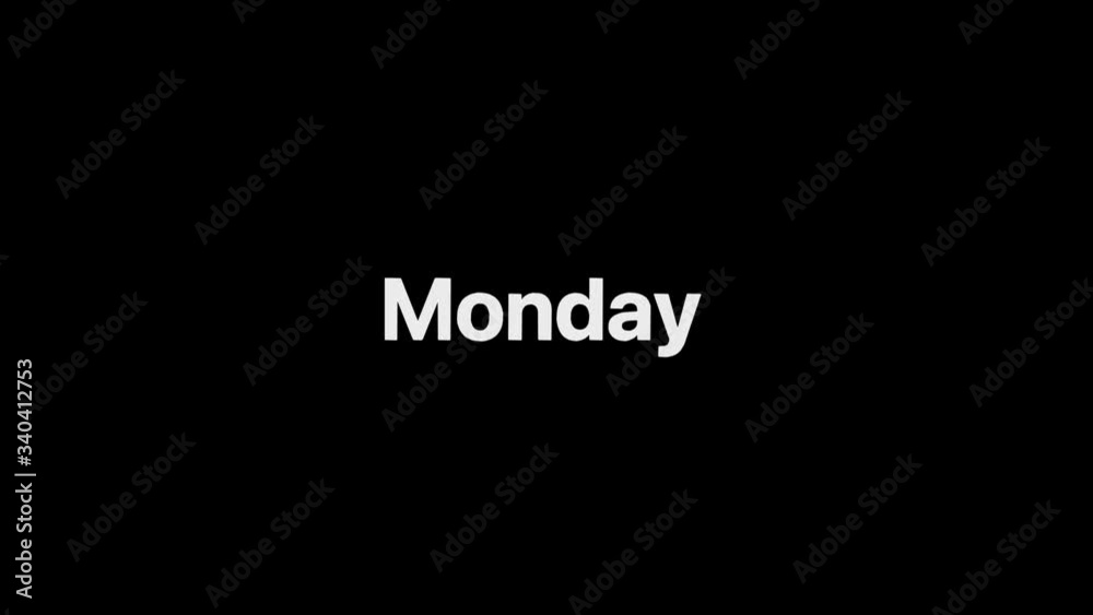 Outline Effect over a white Monday word that then fills with flat plain white on an animated typographic 4k text composition with black background. Outline Effect over a white Monday word that then fills with flat plain white on an animated typographic 4k text composition with black background.