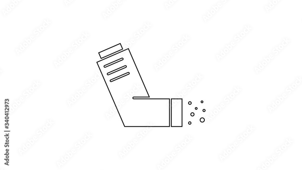 Black line Inhaler icon isolated on white background. Breather for cough relief, inhalation, allergic patient. Medical allergy asthma inhaler spray. 4K Video motion graphic animation Black line Inhaler icon isolated on white background. Breather for cough relief, inhalation, allergic patient. Medical allergy asthma inhaler spray. 4K Video motion graphic animation