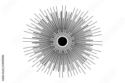 Mystic eye are on the circle belong of which the rays of the sun. Religion philosophy, spirituality, occultism, chemistry, science, magic. Isolated vector illustration.
