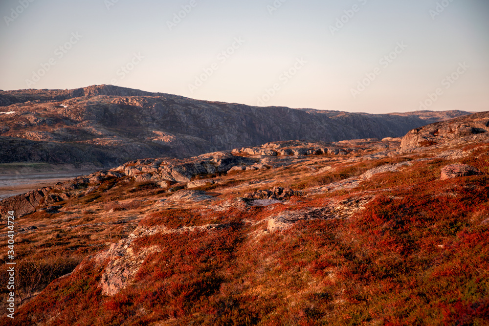 stone hills north of Russia at sunrise