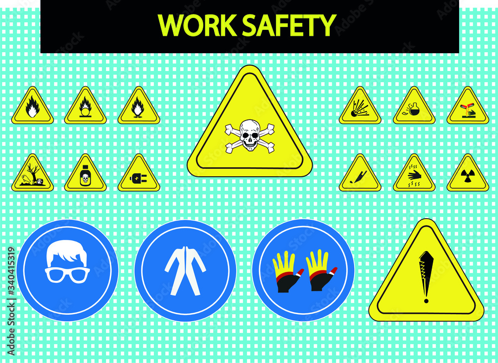 Obraz premium Collection of warning signs. Signs of alerts. Work safety signs. chemical laboratory warning signs. work safety warning symbols. infographic