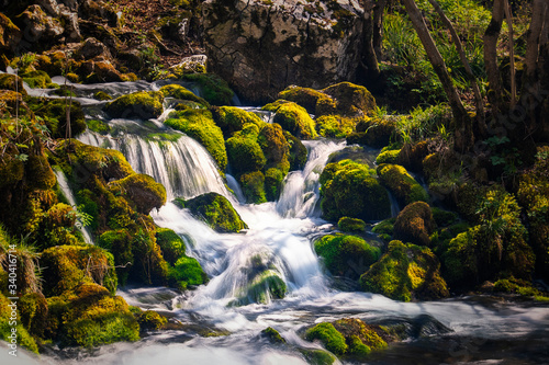 Waterfall on the river in early spring. Grza river in Serbia.