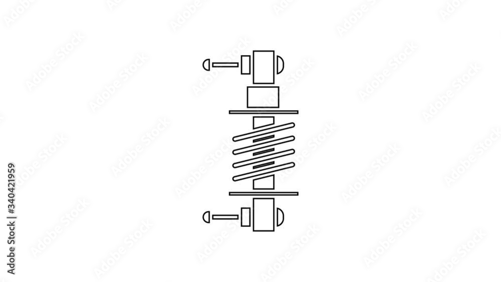 Black line Shock absorber icon isolated on white background. 4K Video motion graphic animation Black line Shock absorber icon isolated on white background. 4K Video motion graphic animation