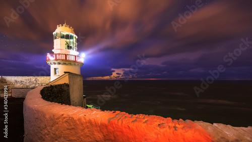 Aerial view As daylight begins yielding to twilight, The Wicklow Lighthouse at Wicklow, Ireland Wicklow Head Lighthouse has overlooked Wicklow’s exceptionally scenic coastline since 1781. Ireland