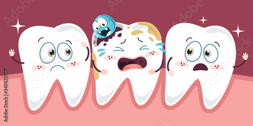 Teeth Health Care Concept With Cartoon Characters