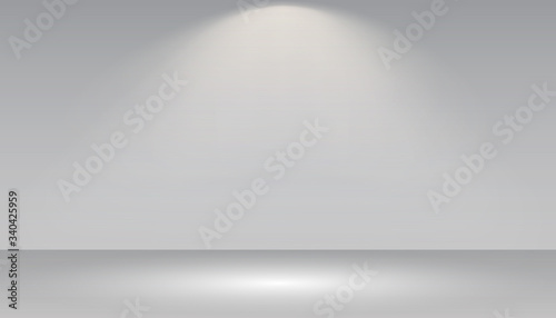 Empty white photo studio interior background. Gallery Interior with shine illuminated spotlight. Realistic empty white wall – stock vector