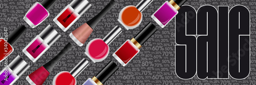 Bannière beauté pour promouvoir les soldes sur du vernis à ongle.