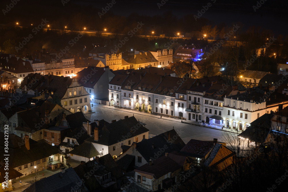 A night panorama of Kazimierz Dolny - a small town located on the right (eastern) bank of the Vistula river, considerable tourist attraction.