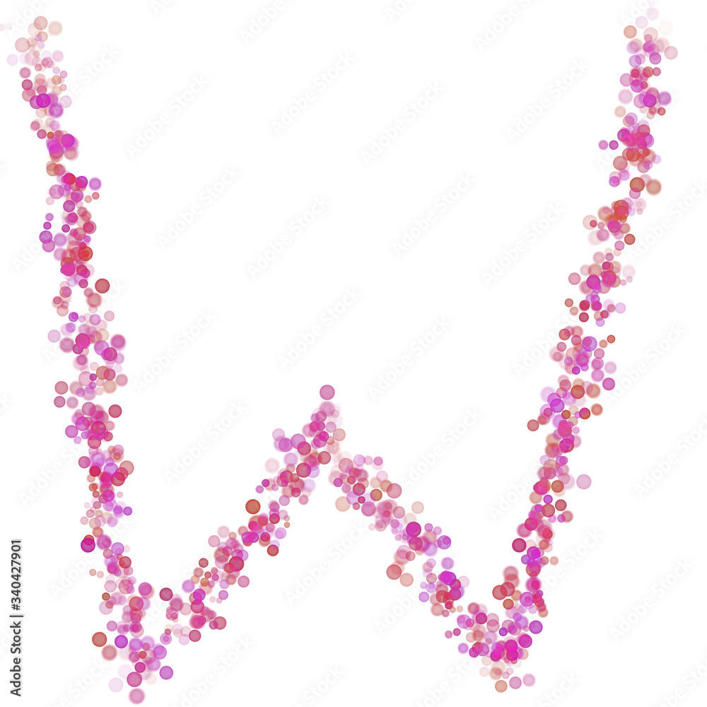 Letter W latin alphabet. Pink circles dot hue pink. Lettering bubbles circles stylized letter font isolated on white. Beautiful color type for design