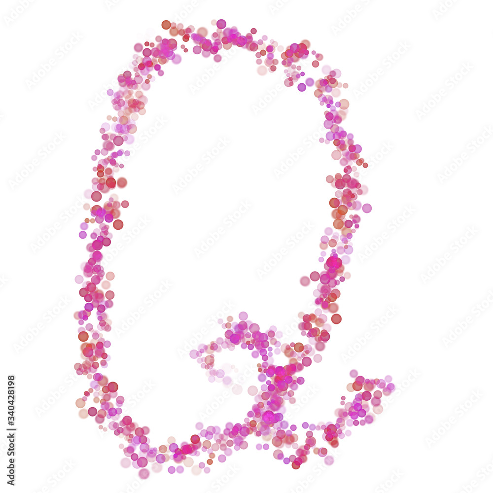 Letter Q latin alphabet. Pink circles dot hue pink. Lettering bubbles circles stylized letter font isolated on white. Beautiful color type for design